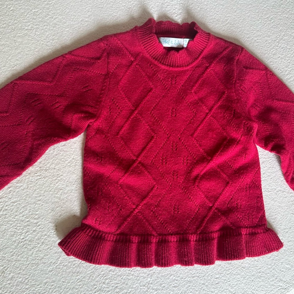 Abel & Lula Vibrant Red Ruffled Hem Knit Girls Sweater- Size 5